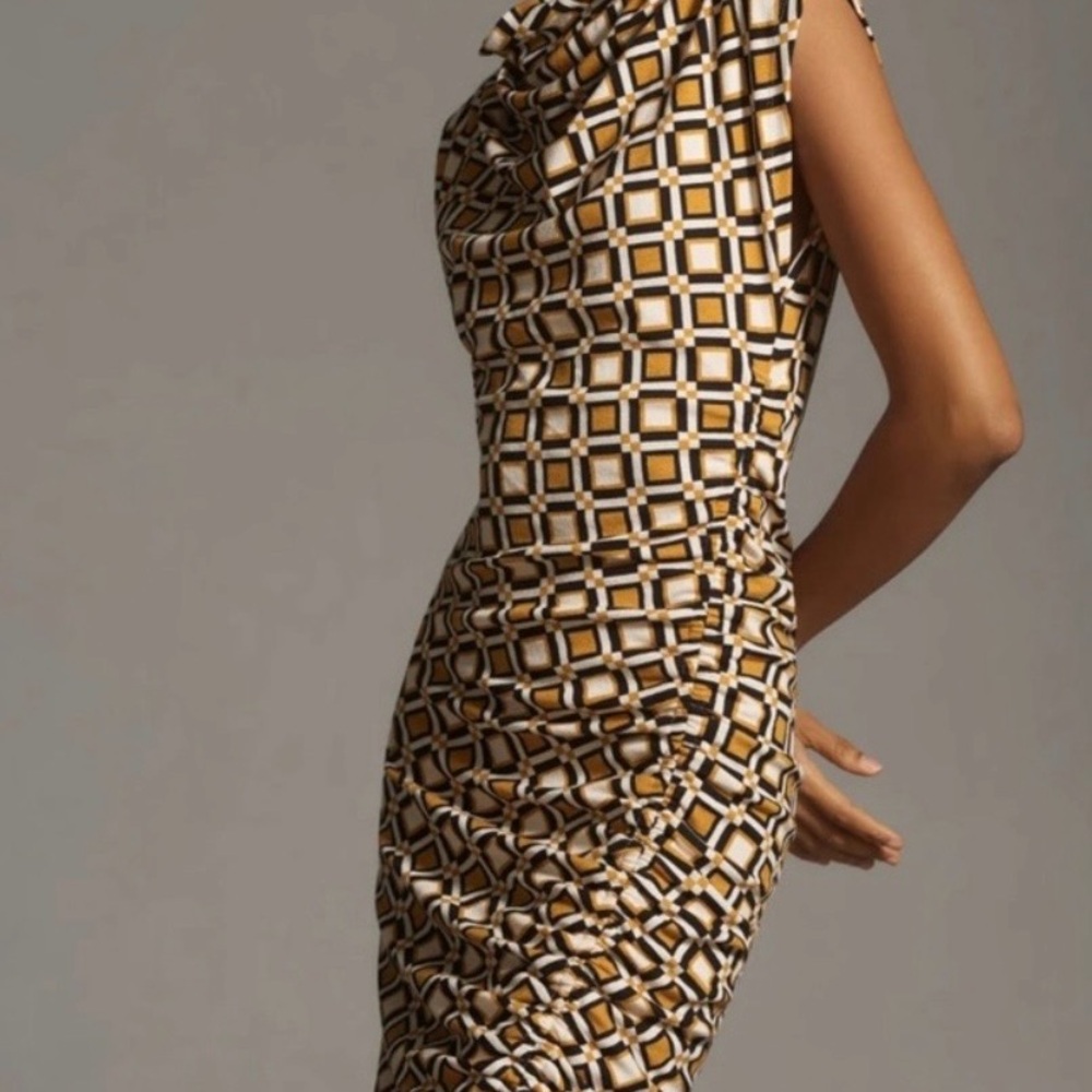 NWT- Anthropologie Geometric Patterned Dress in Brown and Tan